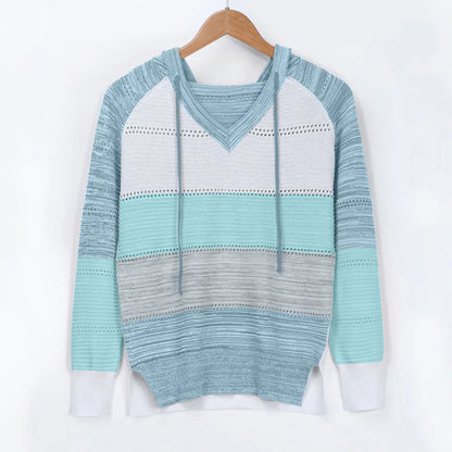 Pull Femme Grande Taille Col Capuche Manches Longues – Tricot Patchwork Crochet