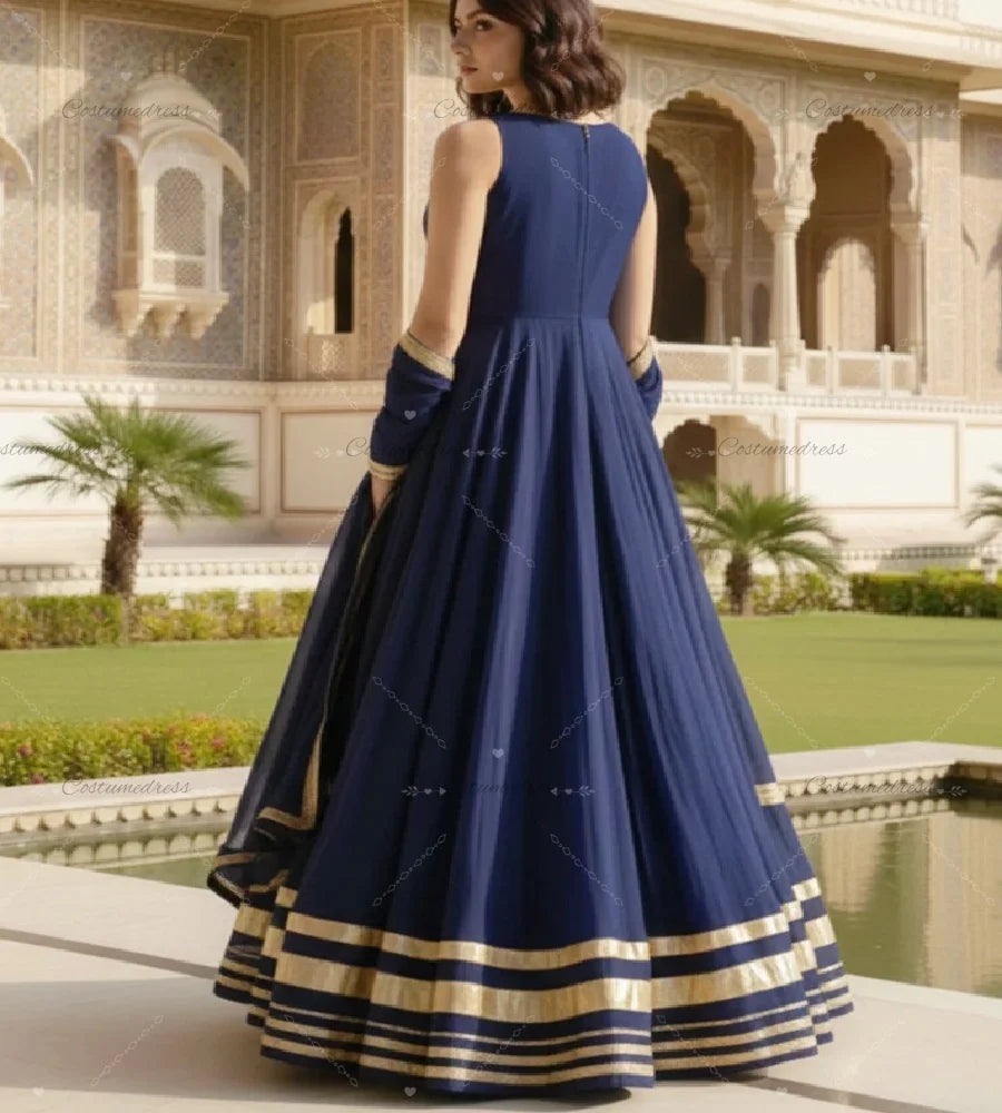 Robe de Soirée Bleue Marine Style Turc & Arabe – Caftan Dubai Jalabiya, Sur Mesure
