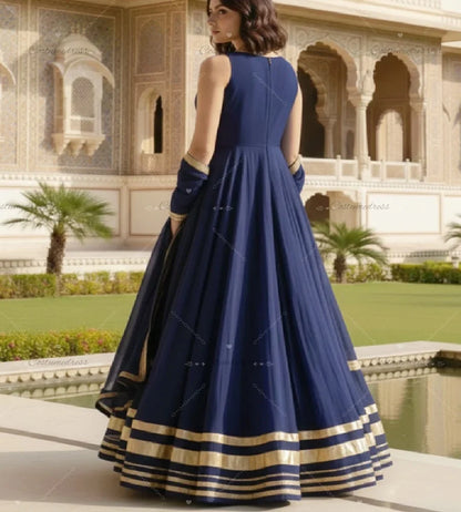 Robe de Soirée Bleue Marine Style Turc & Arabe – Caftan Dubai Jalabiya, Sur Mesure