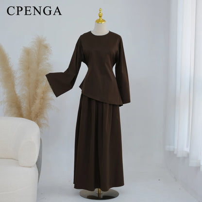 Ensemble Abaya 2 Pièces Femme Musulmane – Tenue Modesté Casual Ramadan Été, Jupe & Top