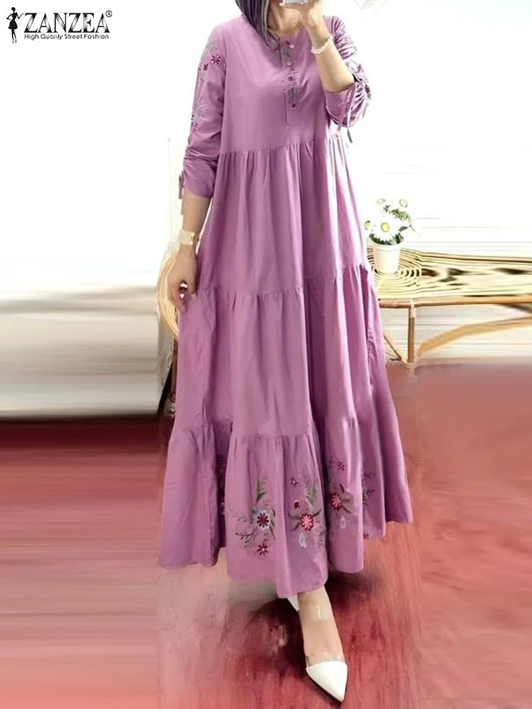 Robe Abaya Kaftan Maxi Imprimé Floral – Manches 3/4, Style Modest & Boémo