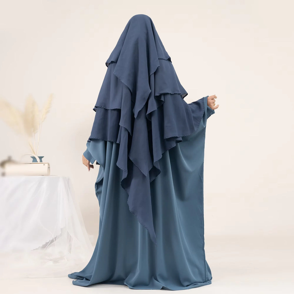 Khimar 3 Couches Niqab – Hijab Instanté Prière, Abaya Femme Voile Islamique Ramadan Djellaba