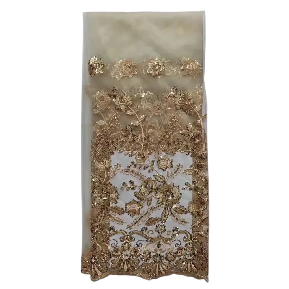 Tissu George Africain Brodé – Dentelle Satin Premium 5+2 Yards