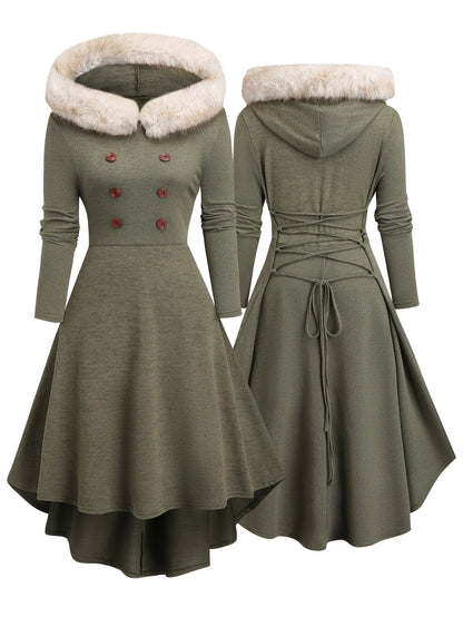 Robe Longue Grande Taille Vert Olive Manches Longues – Ceinture Réglable, Style Bohème Élégant