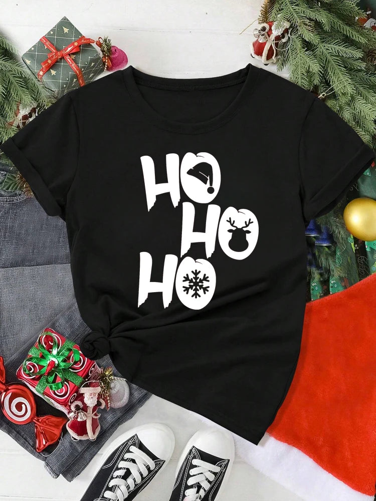 T-Shirt Femme Imprimé Noël – Motif Père Noël & Cartoon