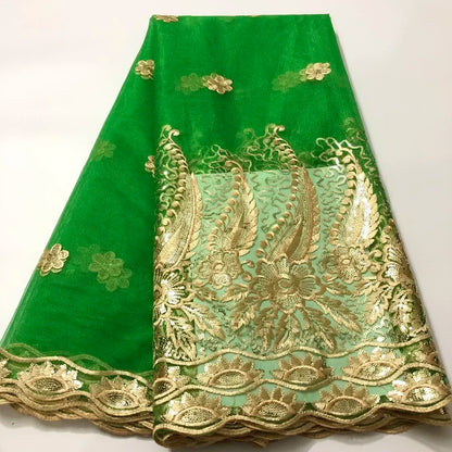 Tissu Dentelle Tulle Africaine Paillettes Dorées – Mariage & Fête, 5 Yards