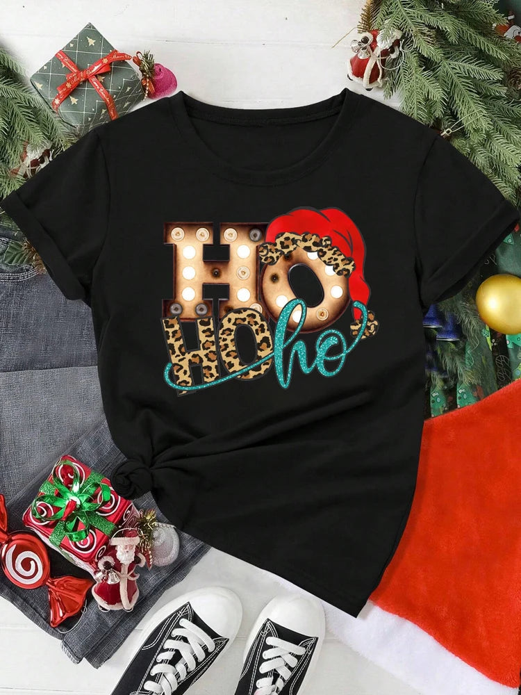 T-Shirt Femme Imprimé Noël – Motif Père Noël & Cartoon