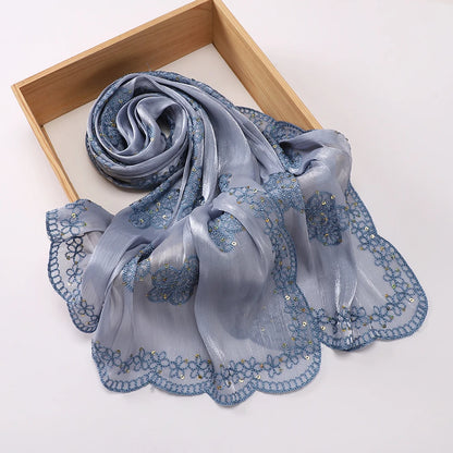 Hijab Paillettes Scintillantes Brodé – Châle Satin Brillant Femme, Foulard Mariage Ramadan 60x170cm