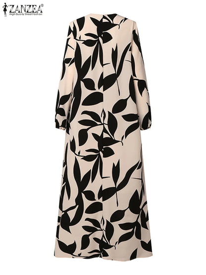 Robe Longue Femme Bohème Imprimée – Manches Longues & Style Abaya