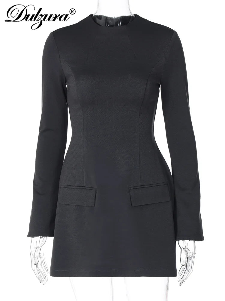 Mini Robe Bodycon Manches Longues Zip avec Poches – Style Bureau & Streetwear