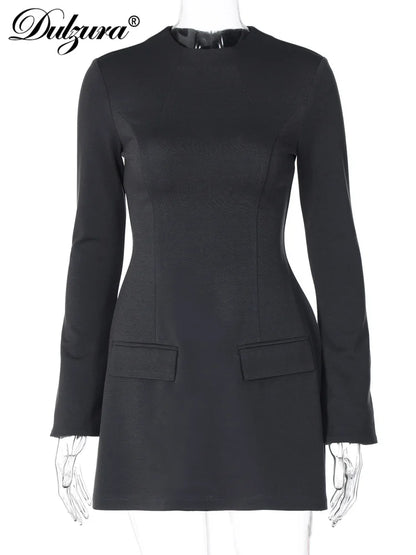 Mini Robe Bodycon Manches Longues Zip avec Poches – Style Bureau & Streetwear