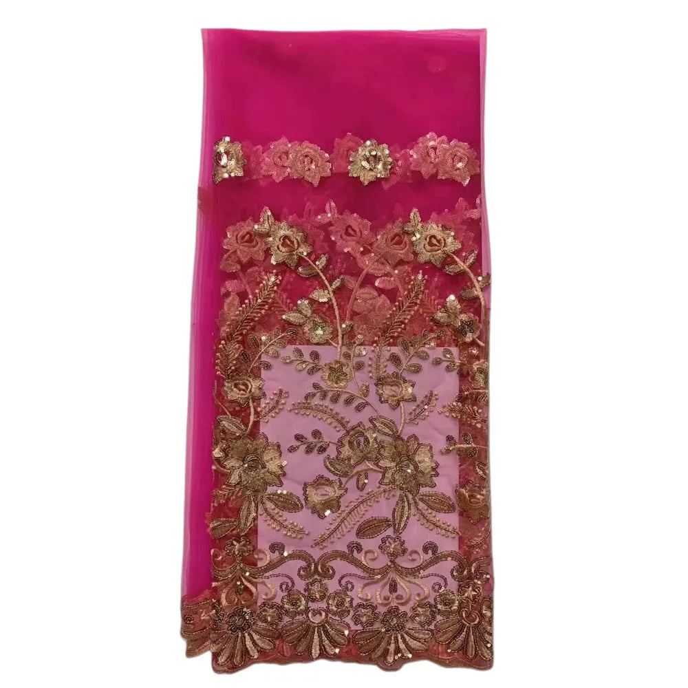 Tissu George Africain Brodé – Dentelle Satin Premium 5+2 Yards