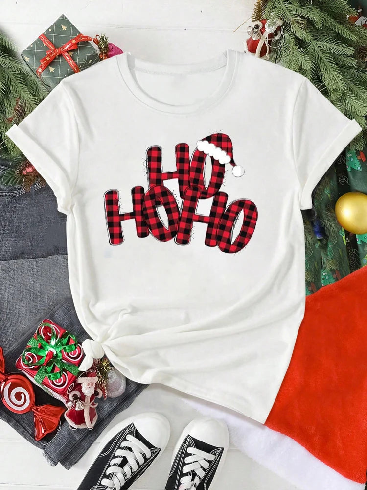 T-Shirt Femme Imprimé Noël – Motif Père Noël & Cartoon