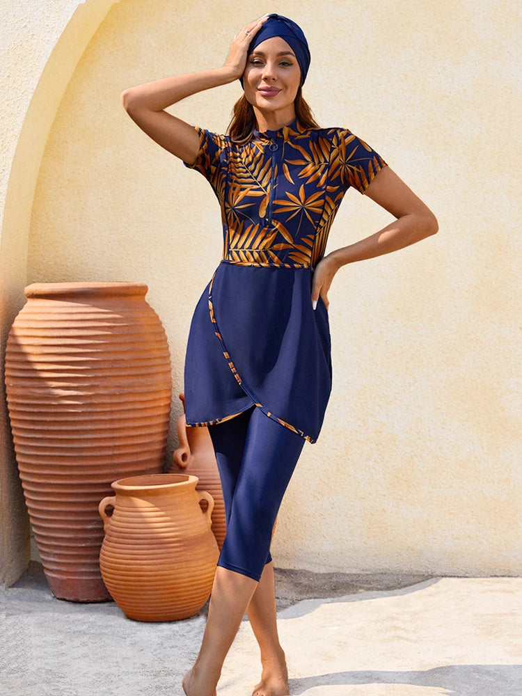 Burkini 3 Pièces Manches Courtes Séchage Rapide – Maillot Modest Islamique Anti-UV
