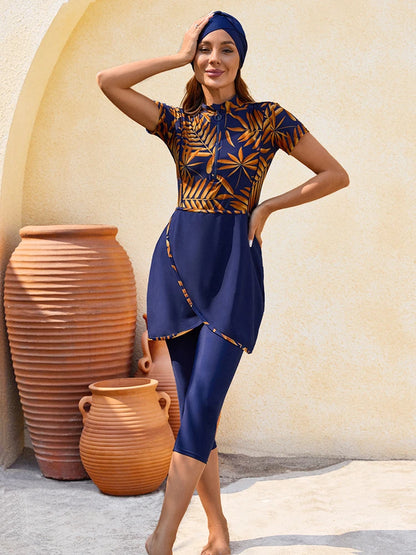 Burkini 3 Pièces Manches Courtes Séchage Rapide – Maillot Modest Islamique Anti-UV