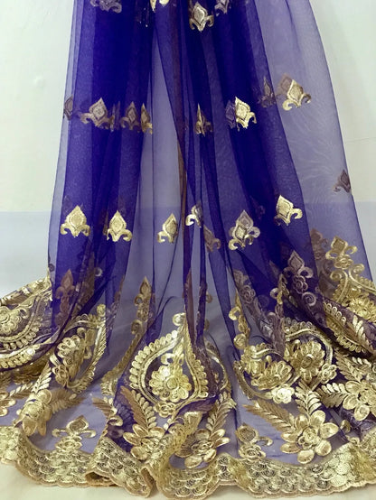 Tissu Dentelle Tulle Africaine Paillettes Dorées – Mariage & Fête, 5 Yards