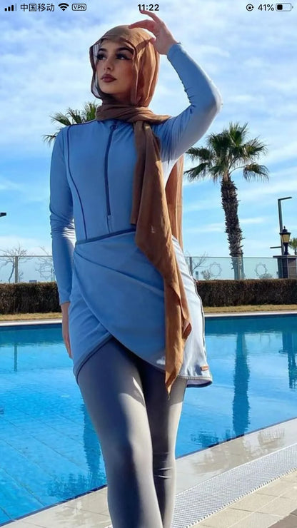 Burkini 3 Pièces Manches Longues Hijab – Maillot Modest Sport Islamique