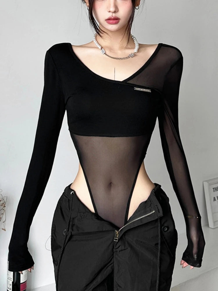Body Lingerie Transparent Dos Nu – Manches Longues & Col V