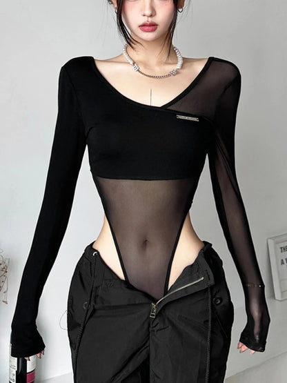 Body Lingerie Transparent Dos Nu – Manches Longues & Col V