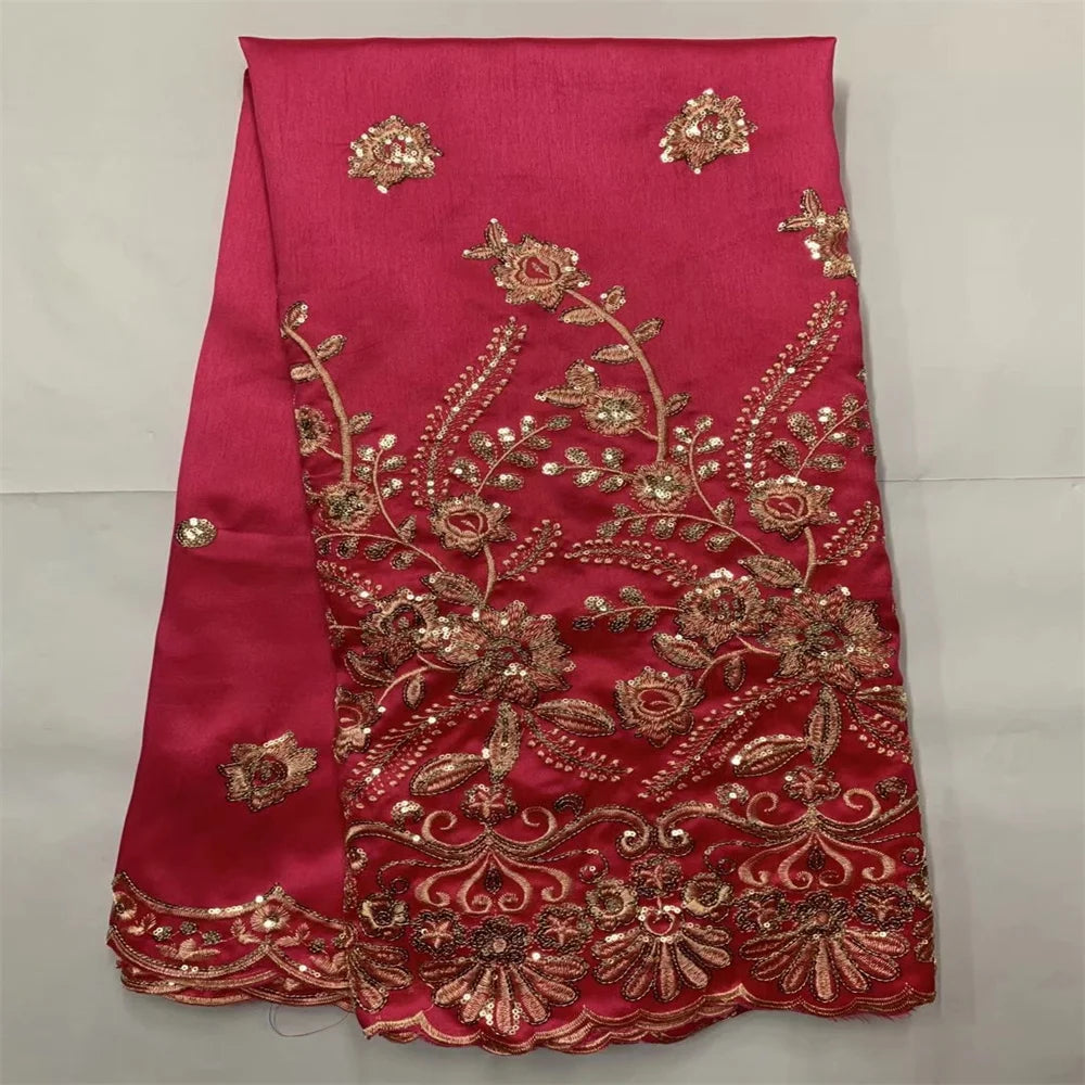 Tissu George Africain Brodé – Dentelle Satin Premium 5+2 Yards