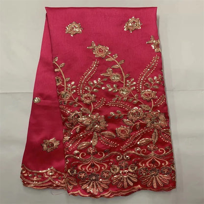 Tissu George Africain Brodé – Dentelle Satin Premium 5+2 Yards