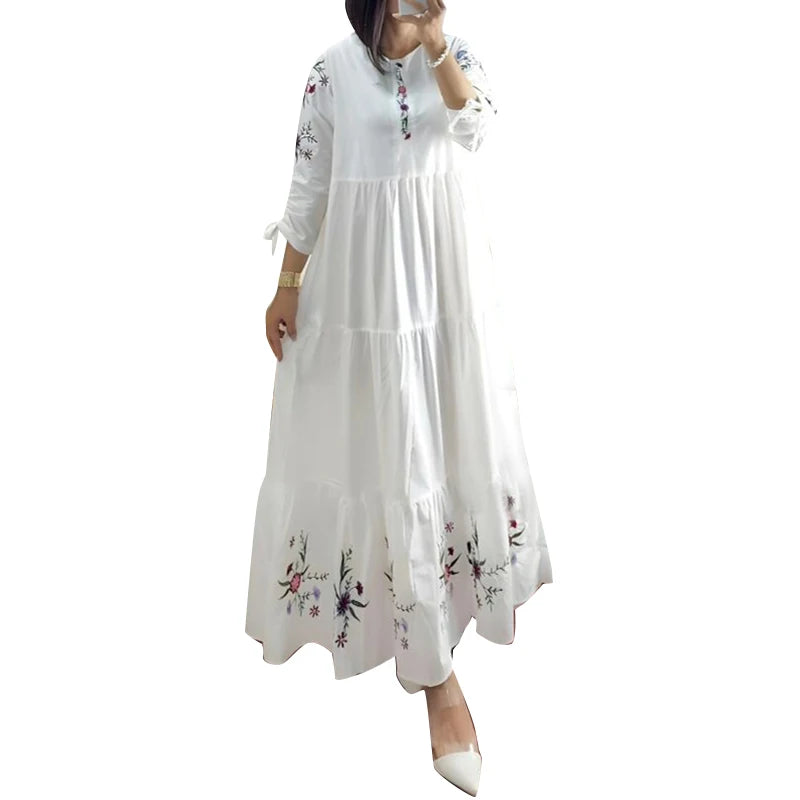 Robe Abaya Kaftan Maxi Imprimé Floral – Manches 3/4, Style Modest & Boémo