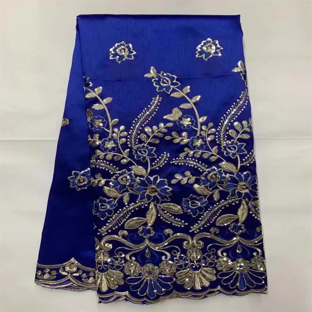 Tissu George Africain Brodé – Dentelle Satin Premium 5+2 Yards