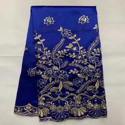 Tissu George Africain Brodé – Dentelle Satin Premium 5+2 Yards