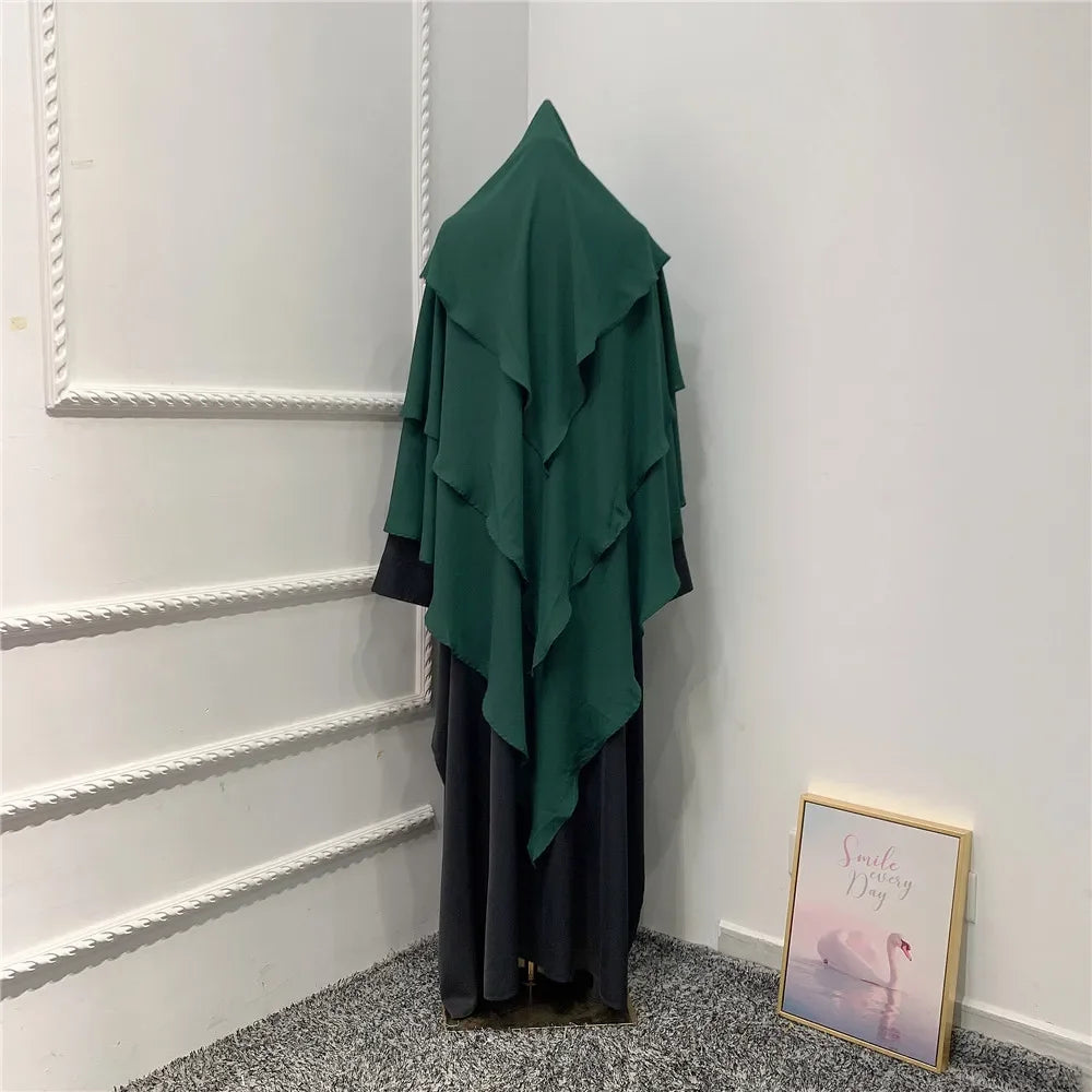 Khimar 3 Couches Niqab – Hijab Instanté Prière, Abaya Femme Voile Islamique Ramadan Djellaba
