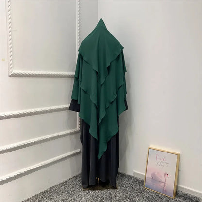 Khimar 3 Couches Niqab – Hijab Instanté Prière, Abaya Femme Voile Islamique Ramadan Djellaba
