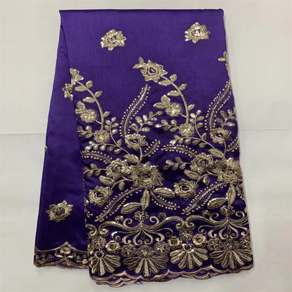 Tissu George Africain Brodé – Dentelle Satin Premium 5+2 Yards