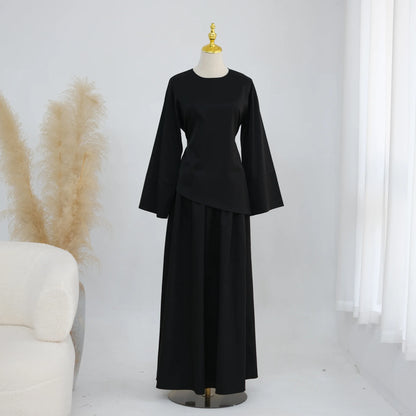 Ensemble Abaya 2 Pièces Femme Musulmane – Tenue Modesté Casual Ramadan Été, Jupe & Top