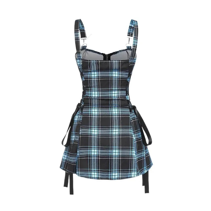 Robe Mini À Carreaux Style Gothic Punk – Sans Bretelles, Taille Haute, Streetwear Y2K Vintage Lolita