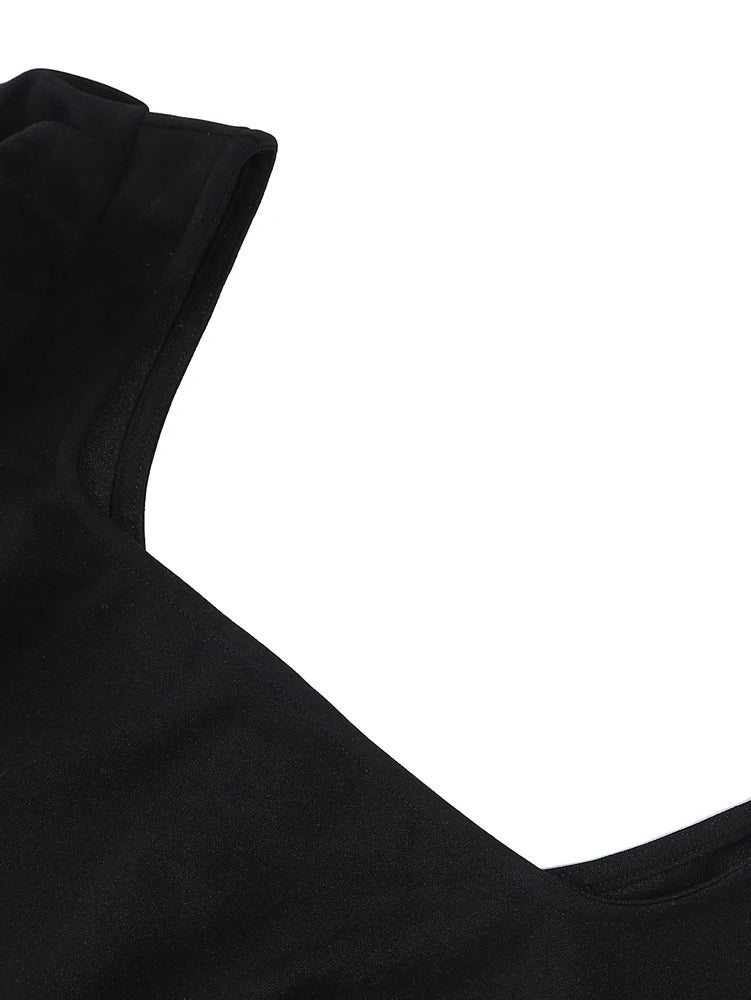 Robe Longue Col Carré Manches Longues – Style Casual Élégant, Toutes Saisons