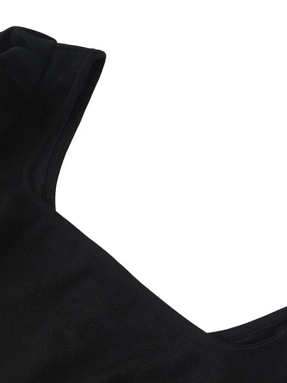 Robe Longue Col Carré Manches Longues – Style Casual Élégant, Toutes Saisons
