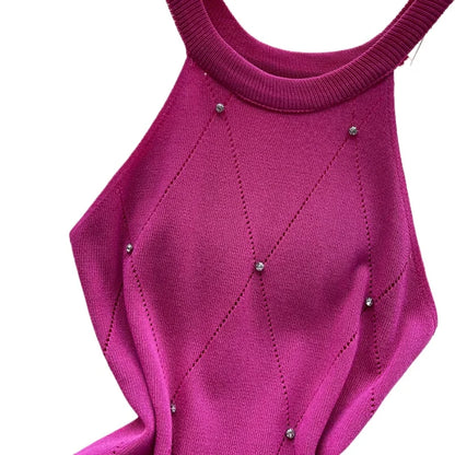 Mini Robe Bodycon Col Halter Strass – Tricot Côtelé Stretch