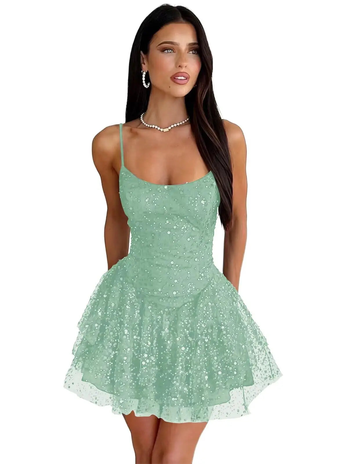 Robe de Soirée Courte À Paillettes – Ligne A, Volants, Sans Bretelles, Bal de Promo & Cocktail
