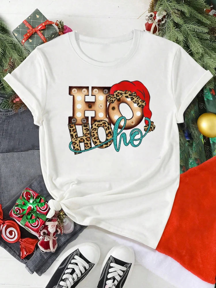 T-Shirt Femme Imprimé Noël – Motif Père Noël & Cartoon