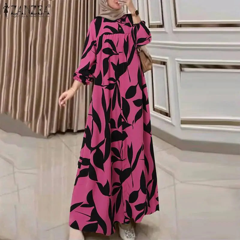 Robe Longue Femme Bohème Imprimée – Manches Longues & Style Abaya