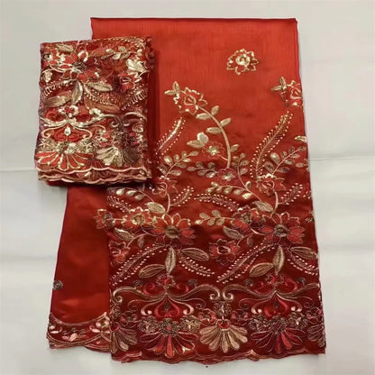 Tissu George Africain Brodé – Dentelle Satin Premium 5+2 Yards