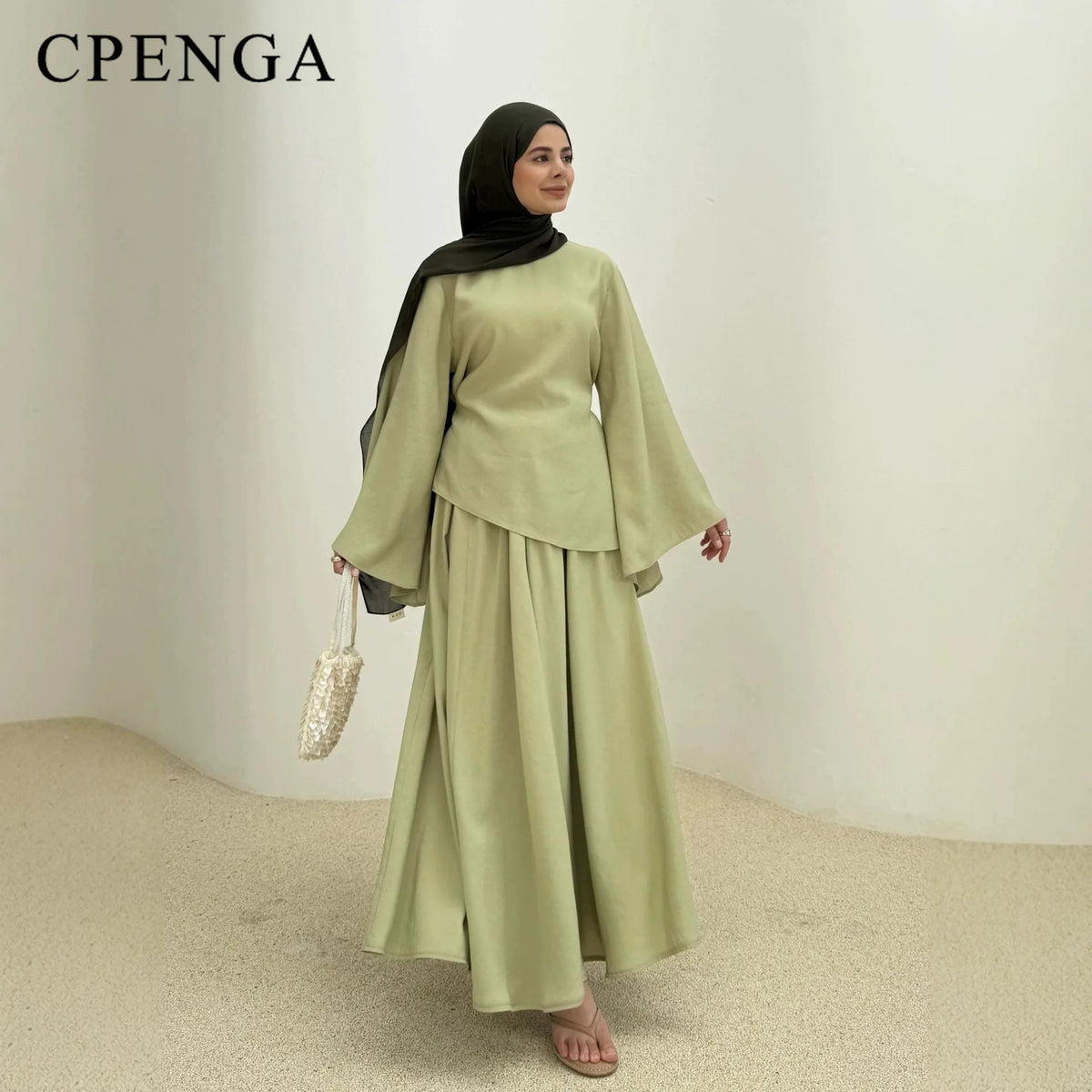 Ensemble Abaya 2 Pièces Femme Musulmane – Tenue Modesté Casual Ramadan Été, Jupe & Top