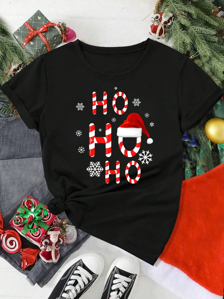 T-Shirt Femme Imprimé Noël – Motif Père Noël & Cartoon