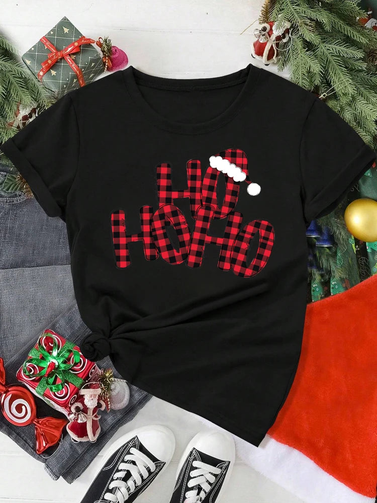 T-Shirt Femme Imprimé Noël – Motif Père Noël & Cartoon