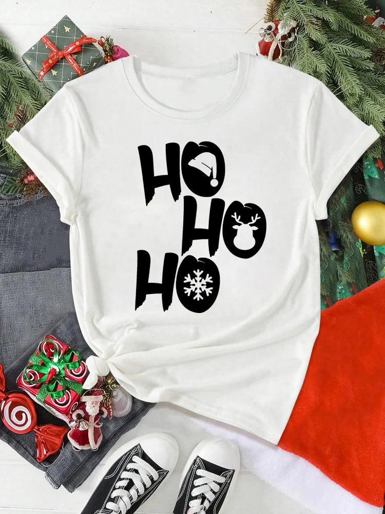 T-Shirt Femme Imprimé Noël – Motif Père Noël & Cartoon