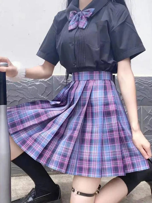 Zoki Plaid Women Pleated Skirt Bow Knot Summer High Waist Preppy Girls Dance Mini Skirt Cute A-Line Harajuku Sexy Japan Faldas