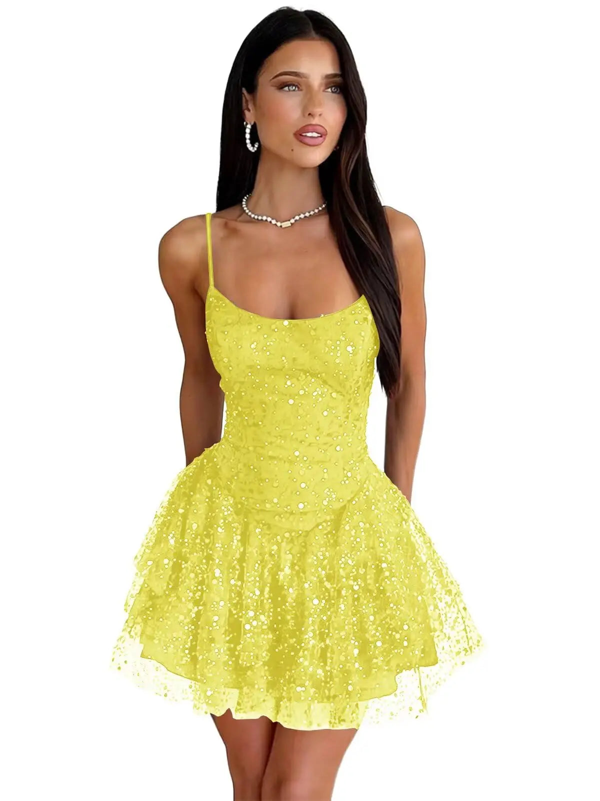 Robe de Soirée Courte À Paillettes – Ligne A, Volants, Sans Bretelles, Bal de Promo & Cocktail
