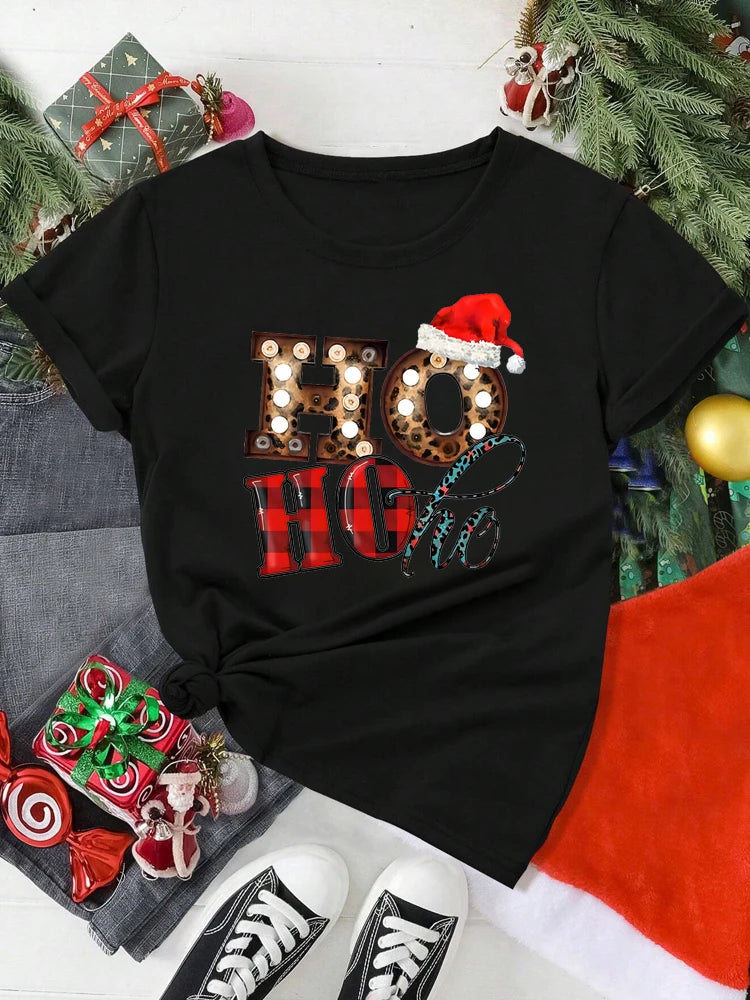 T-Shirt Femme Imprimé Noël – Motif Père Noël & Cartoon