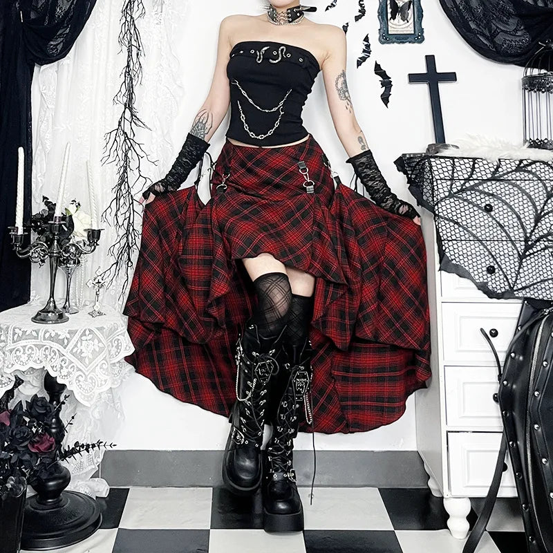 Y2K Grunge Goth Skirt – Multi-Wear Adjustable Metal Buckle, Mall Goth Streetwear Women's Style