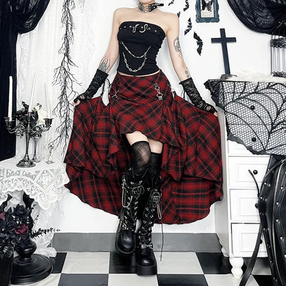 Y2K Grunge Goth Skirt – Multi-Wear Adjustable Metal Buckle, Mall Goth Streetwear Women's Style