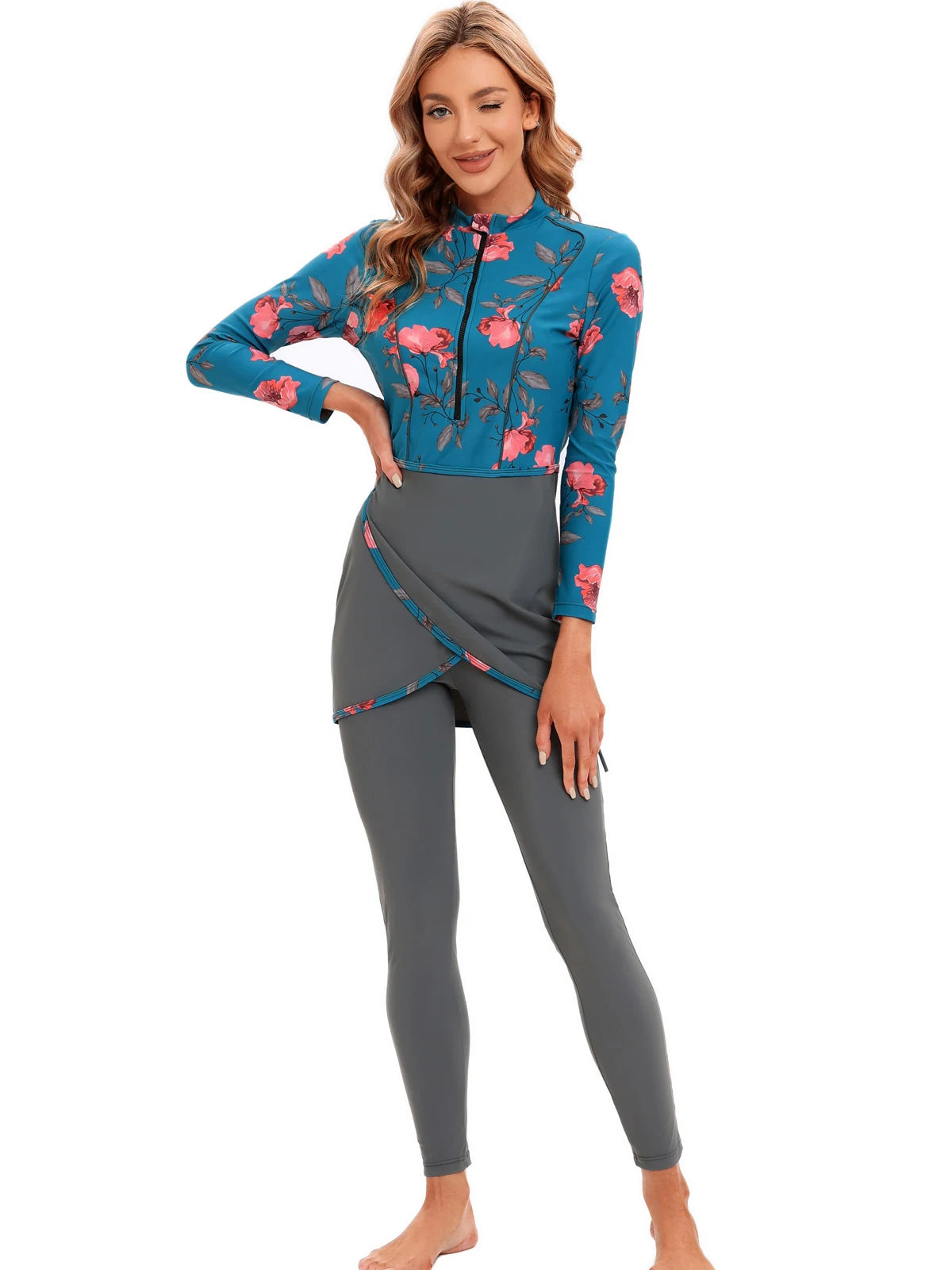 Burkini 3 Pièces Manches Longues Hijab – Maillot Modest Sport Islamique